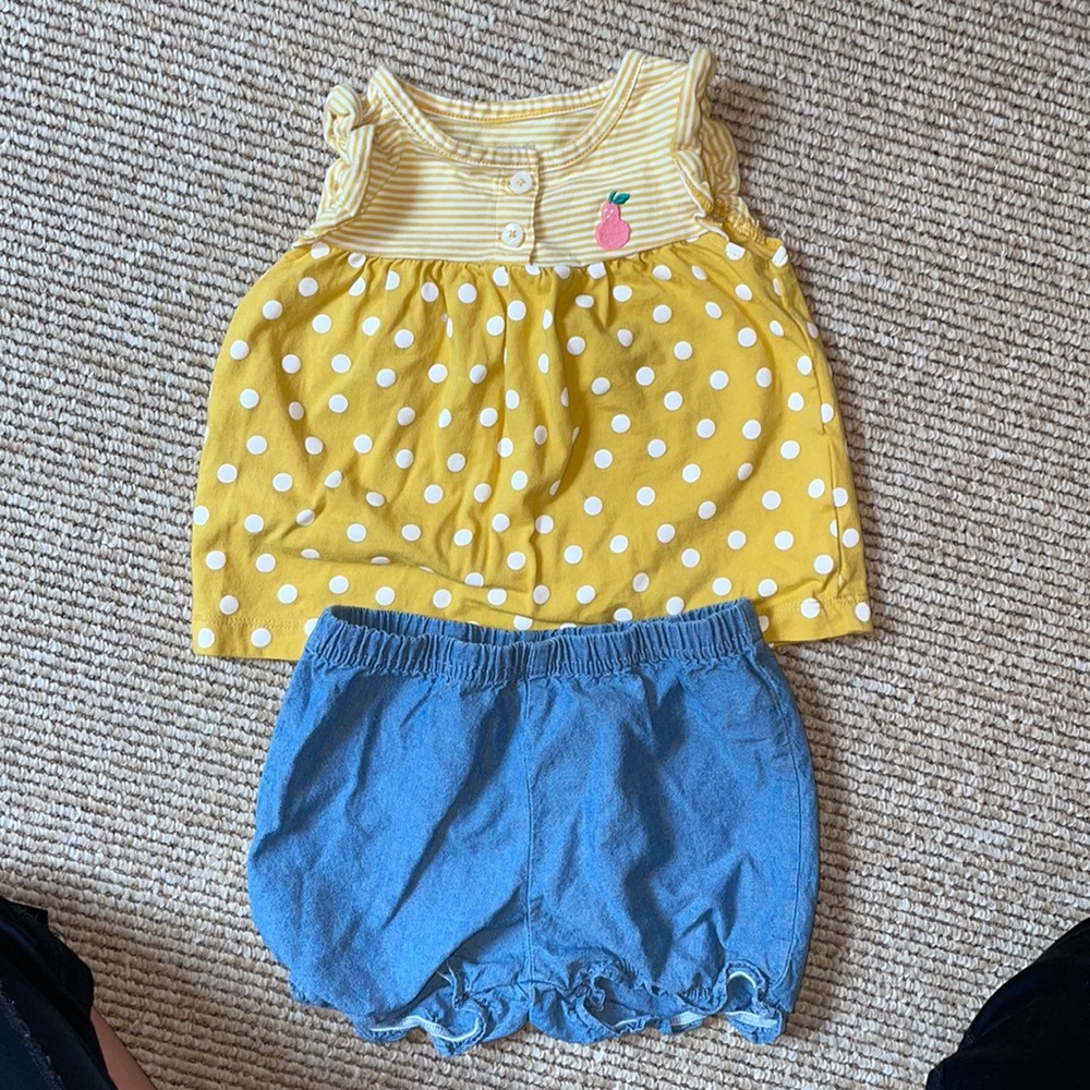 Carters 2pc 18 month pear top and denim bottom shorts